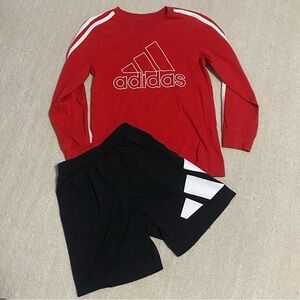 Adidas Red Shirt and Black Shorts Combo